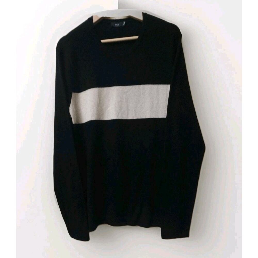 VINCE Cashmere Wool Trimless Pullover Sweater Black White Size L